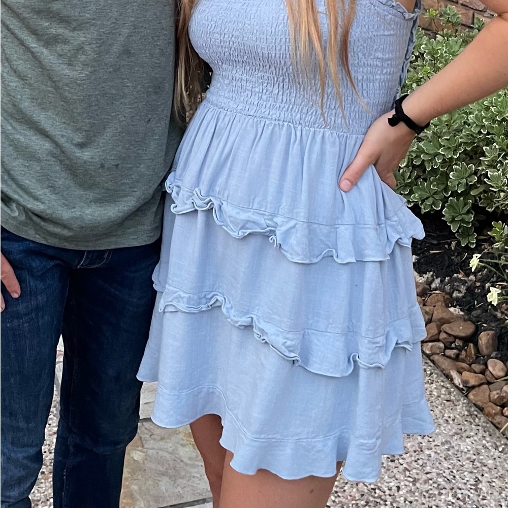 Light Blue Ruffled smocked Dress